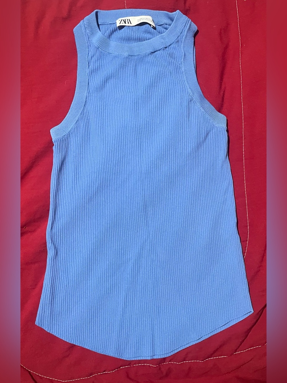 ZARA Light Blue Ribbed Mock-Neck Tank